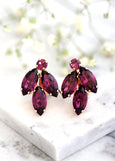 Purple Clip On Earrings, Bridal Amethyst Purple Crystal Earrings