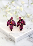 Purple Clip On Earrings, Bridal Amethyst Purple Crystal Earrings