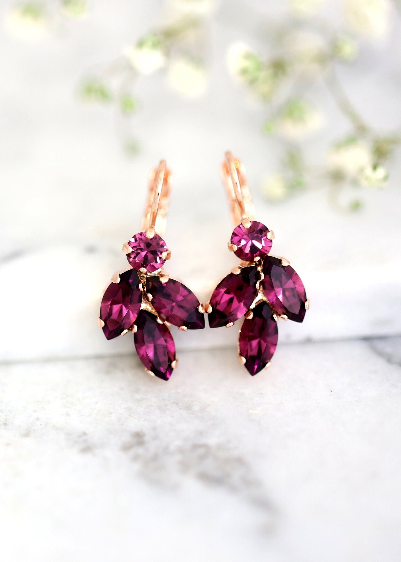Purple Earrings, Amethyst Drop Earrings, Bridal Purple Crystal Earring
