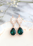 Emerald Chandelier Earrings, Bridal Emerald Drop Lever Back Earrings