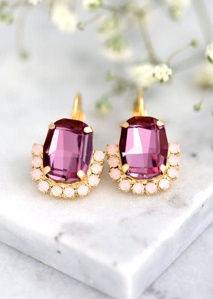 Antique Pink Purple Drop Earrings, Bridal Purple Earrings