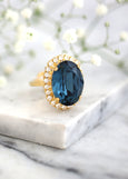 Blue Navy Statement Cocktail Ring, Sapphire Swarovski Crystal Ring
