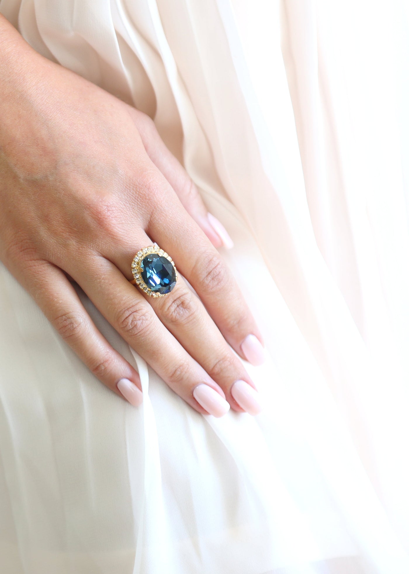 Blue Navy Statement Cocktail Ring, Sapphire Swarovski Crystal Ring
