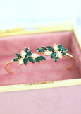 Bridal Emerald Gold Bracelet, Emerald Champagne Crystal Bracelet