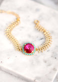 Pink Gold Bracelet, Fuchsia Pink Blue Bracelet, Hot pink Bracelet