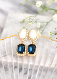 Bridal Navy Blue Earrings, Navy Blue Chandelier Earrings