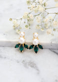 Emerald Earrings, Bridal Emerald Pearl Earrings, Green Stud Earring