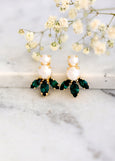 Emerald Earrings, Bridal Emerald Pearl Earrings, Green Stud Earring