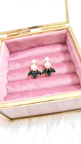 Emerald Earrings, Bridal Emerald Pearl Earrings, Green Stud Earring