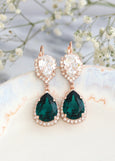 Emerald Chandelier Earrings, Bridal Emerald Drop Lever Back Earrings