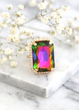 Cocktail Crystal Ring, Statement Peacock Crystal Ring, Multicolor Ring