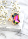 Cocktail Crystal Ring, Statement Peacock Crystal Ring, Multicolor Ring