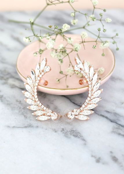 Ear Cuff Earrings, Bridal Climbing Crystal earrings