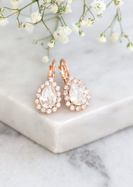 Bridal Earrings, Clear Crystal Drop, Teardrop Bridal  Earrings