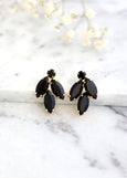 Black Clip On Earrings, Bridal Black Crystal Earrings