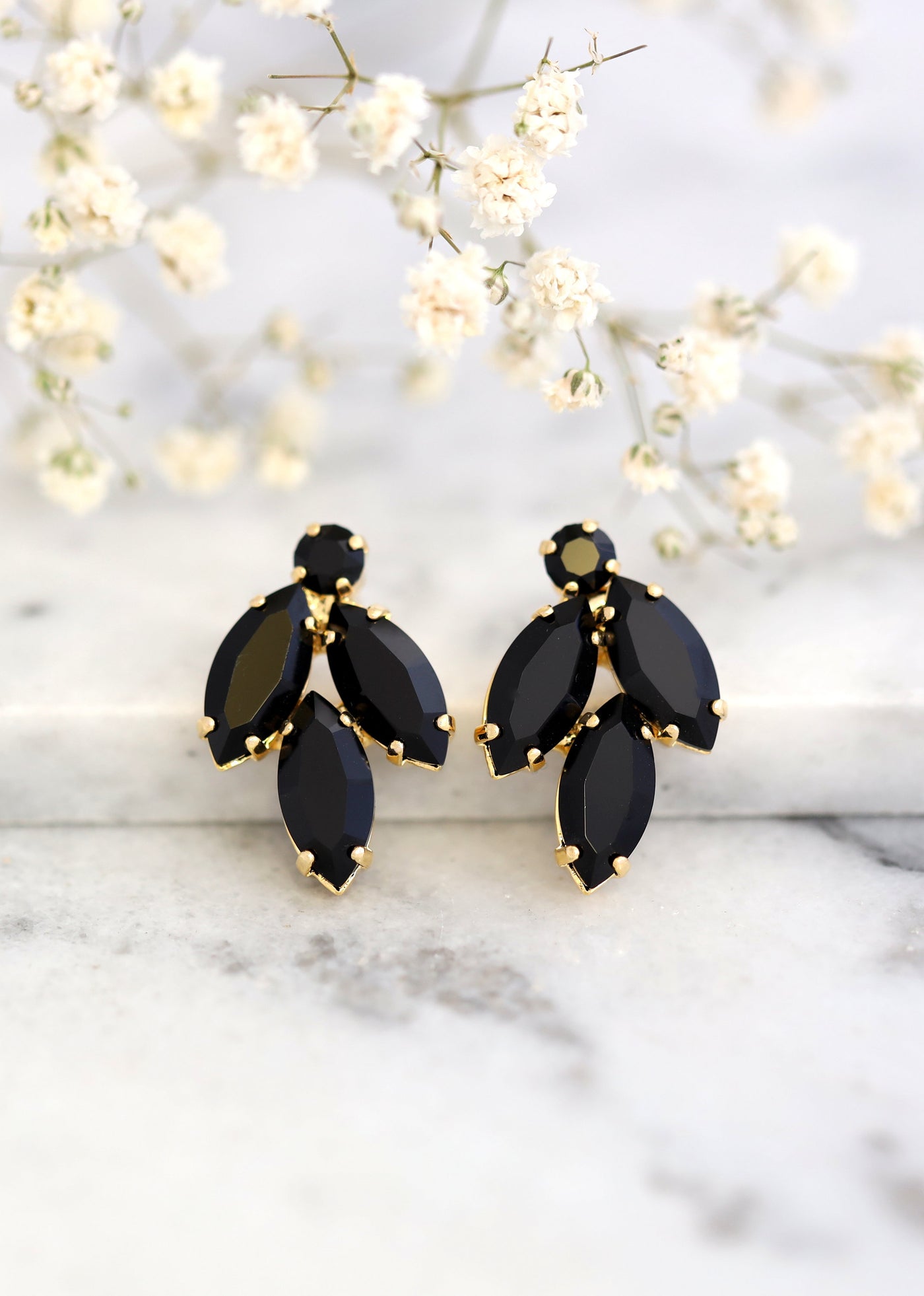 Black Clip On Earrings, Bridal Black Crystal Earrings