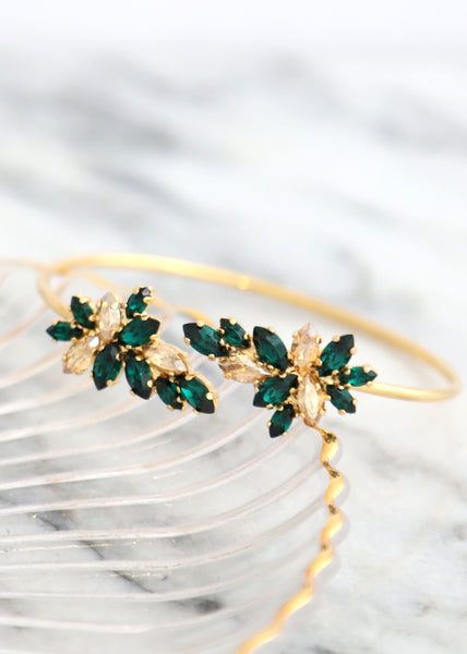 Bridal Emerald Gold Bracelet, Emerald Champagne Crystal Bracelet