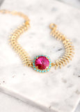 Pink Gold Bracelet, Fuchsia Pink Blue Bracelet, Hot pink Bracelet