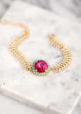 Pink Gold Bracelet, Fuchsia Pink Blue Bracelet, Hot pink Bracelet