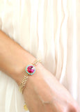 Pink Gold Bracelet, Fuchsia Pink Blue Bracelet, Hot pink Bracelet