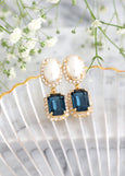 Bridal Navy Blue Earrings, Navy Blue Chandelier Earrings