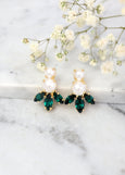 Emerald Earrings, Bridal Emerald Pearl Earrings, Green Stud Earring
