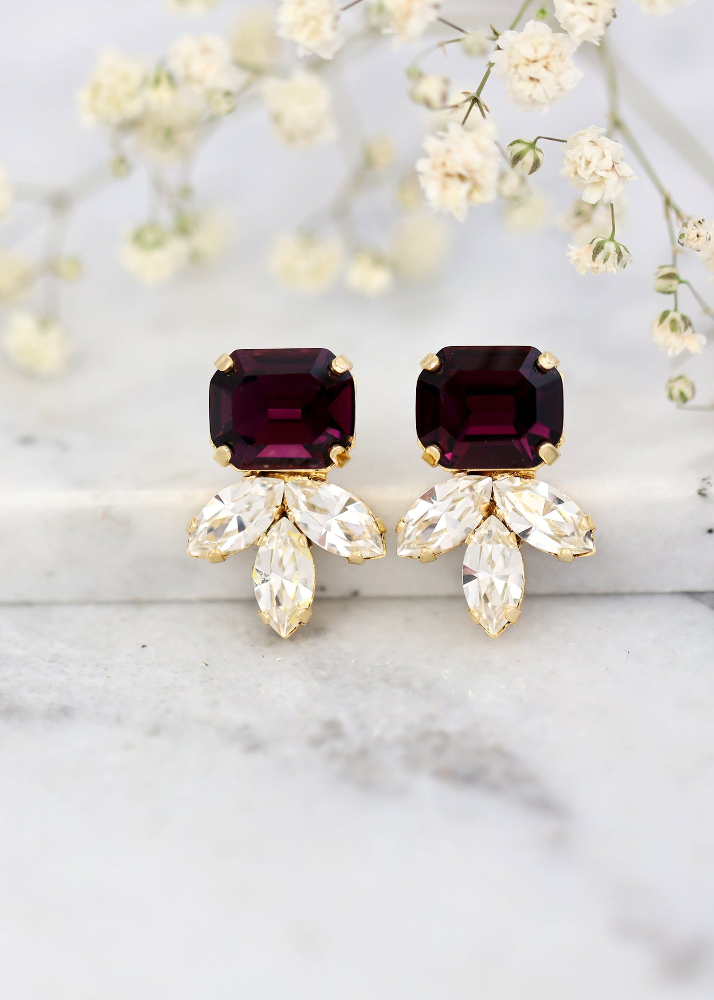 Bridal Purple Earrings, Dark Purple Bridal Stud Earrings