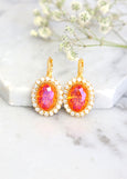 Orange Crystal Fire Drop Earrings, Burnt Orange Earrings