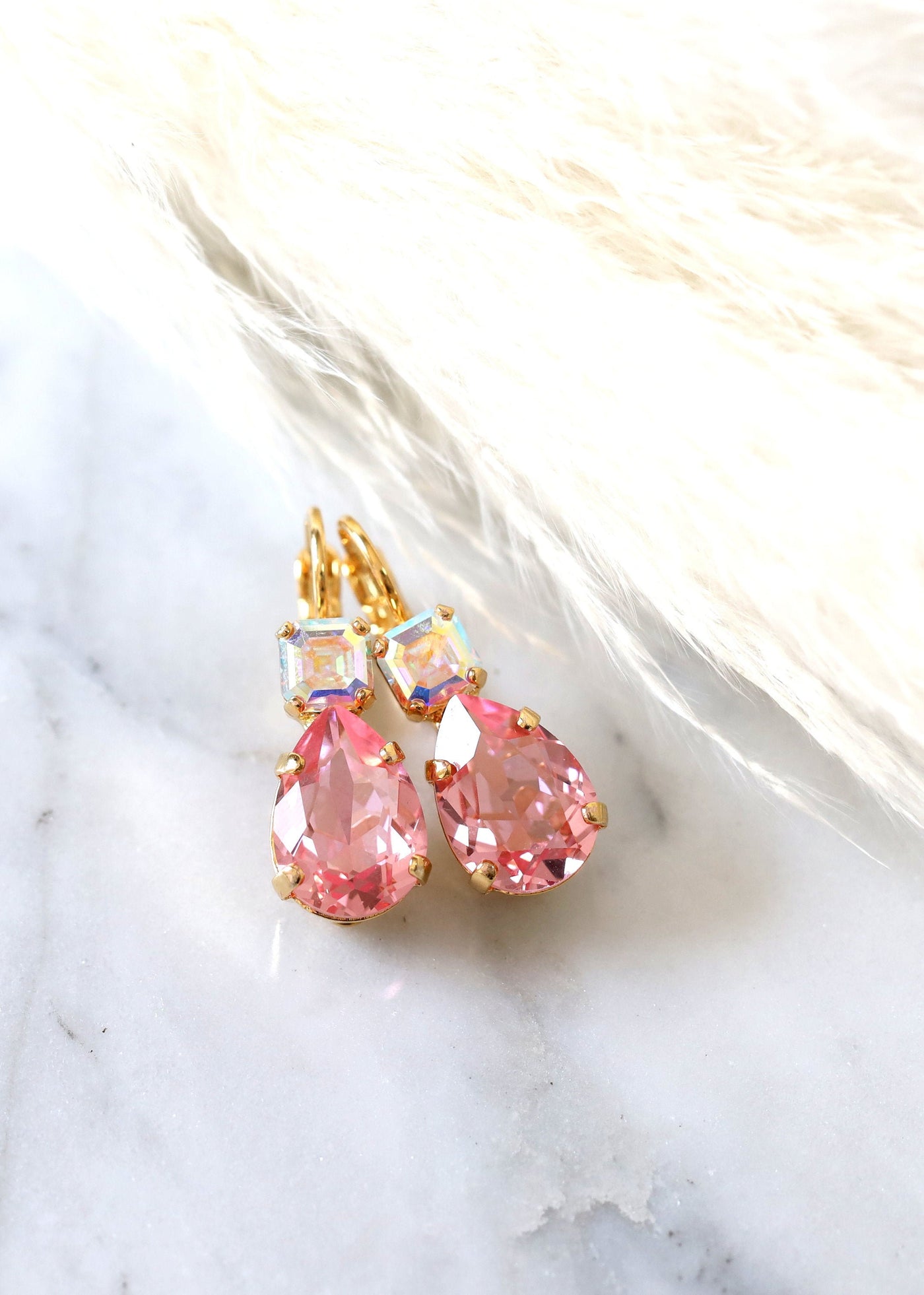 Bridal Pink Drop Earrings, Light Rose Drop Earrings