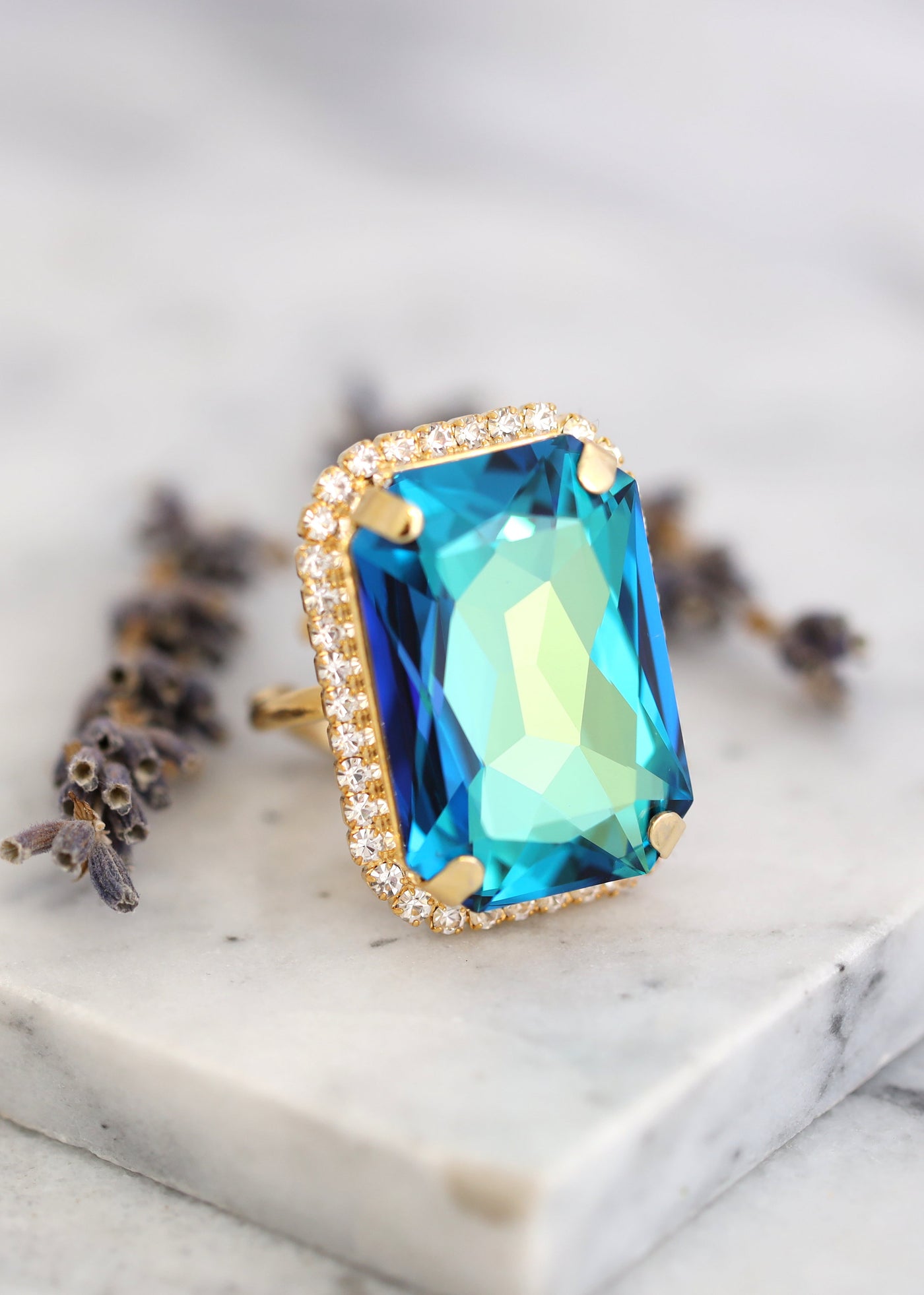 Cocktail Crystal Ring, Statement Blue Crystal Ring