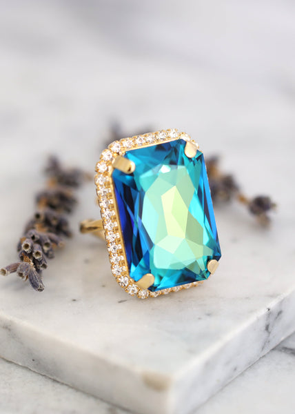 Cocktail Crystal Ring, Statement Blue Crystal Ring