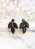 Black Clip On Earrings, Bridal Black Crystal Earrings