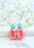 Burnt Orange Coral Earrings, Coral Blue Stud Earrings, Gift For Her
