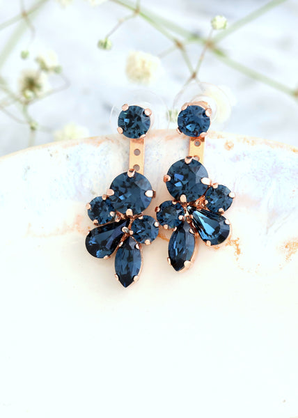 Blue Navy Earrings, Ear Jacket Earrings, Bridal Ear Jacket Earrings