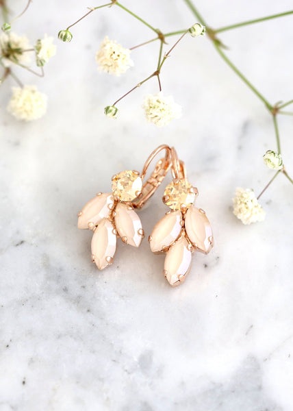 Bridal Ivory Gold Earrings, Ivory Beige Drop Crystal Earrings