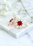 Red Ruby Earrings, Bridal Red Cluster Crystal Earrings