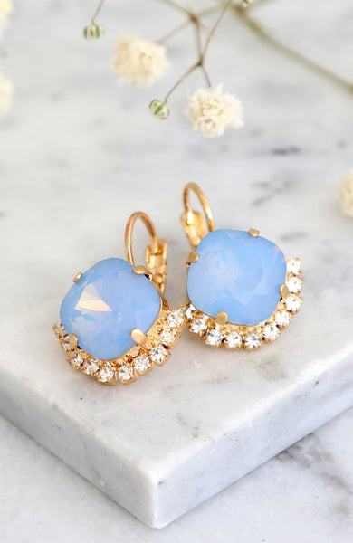 Blue Drop Earrings, Bridal Light Blue Crystal Earrings