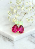Fuchsia Pink Earrings, Pink Green Earrings, Fuchsia Green Earrings