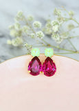 Fuchsia Pink Earrings, Pink Green Earrings, Fuchsia Green Earrings