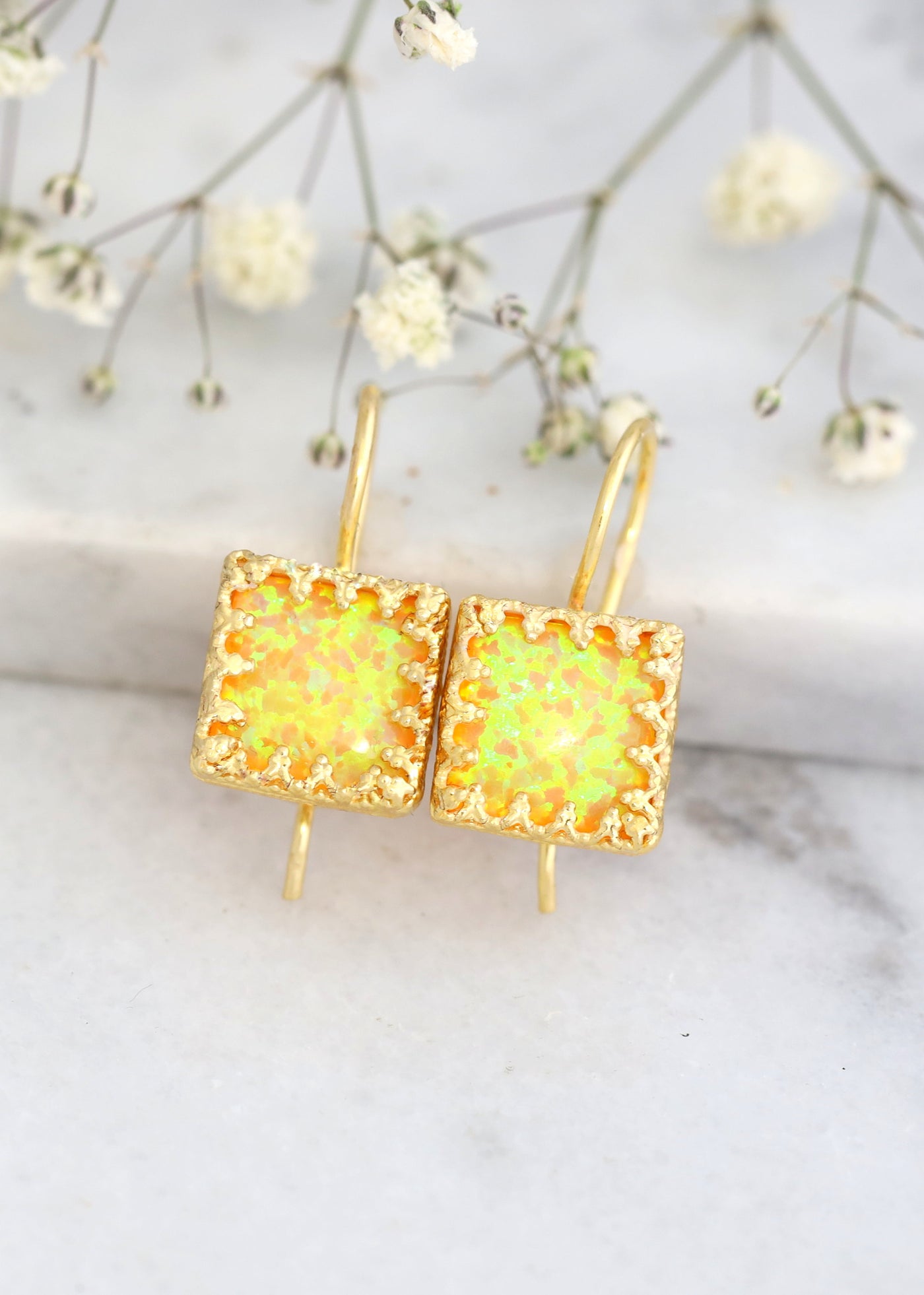 Opal Drop Earrings, Fire Opal Earrings, Opal Gift