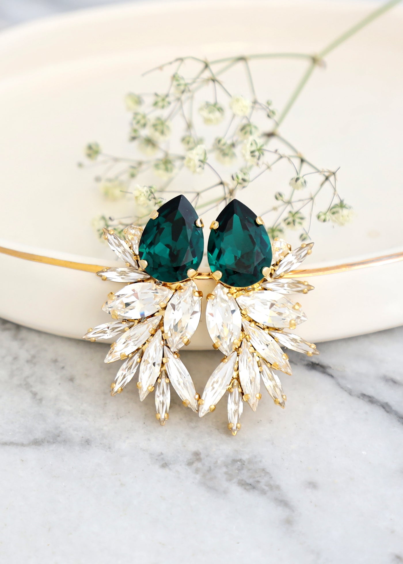 Emerald Green Earrings, Bridal Emerald Earrings, Bridal Earrings