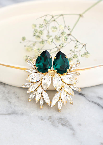 Emerald Green Earrings, Bridal Emerald Earrings, Bridal Earrings