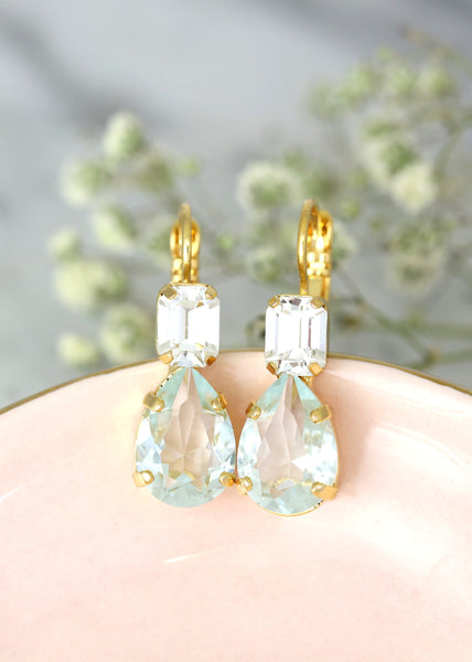 Aquamarine Earrings, Light Blue Drop Earrings, Aquamarine Teardrop Crystal
