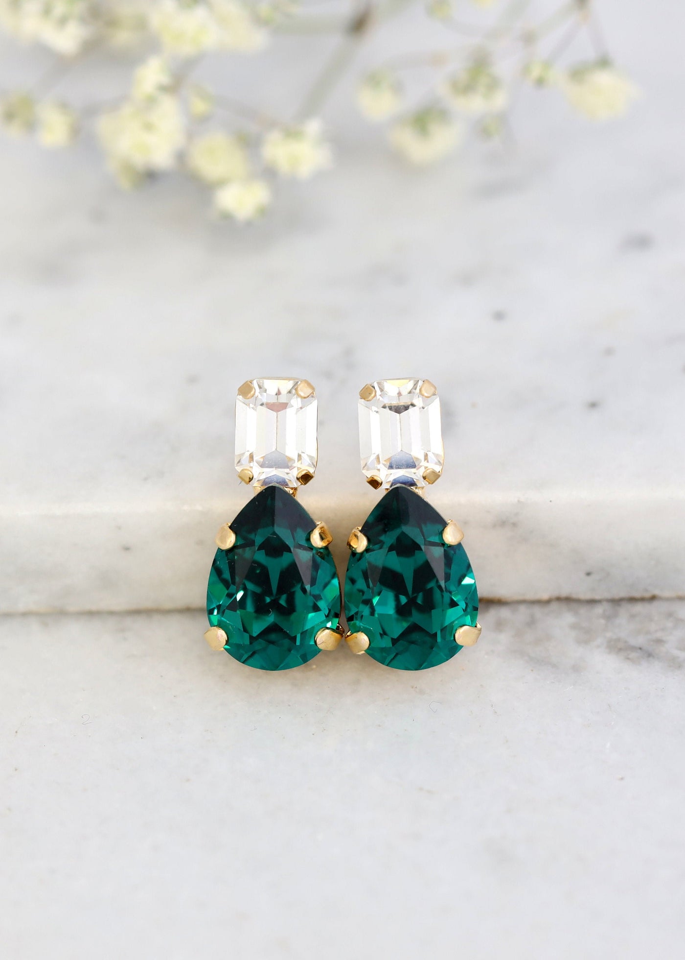 Emerald Green Stud Earrings, Bridal Green Earrings