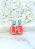 Burnt Orange Coral Earrings, Coral Blue Stud Earrings, Gift For Her