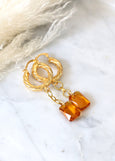 Topaz Earrings, Amber Drop Earrings, Gold Hoop Earrings, Boho Earrings