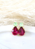 Fuchsia Pink Earrings, Pink Green Earrings, Fuchsia Green Earrings