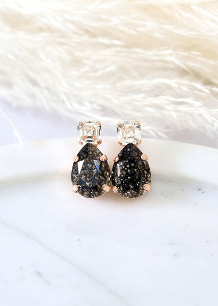 Dark Gray Stud Earrings, Black Gold Stud Earrings, Gift For Her