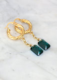 Emerald Earrings, Emerald Drop Earrings, Gold Hoop Earrings