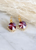 Dark Red Earrings, Plum Crystal Drop Earrings, Bridal Plum Earrings